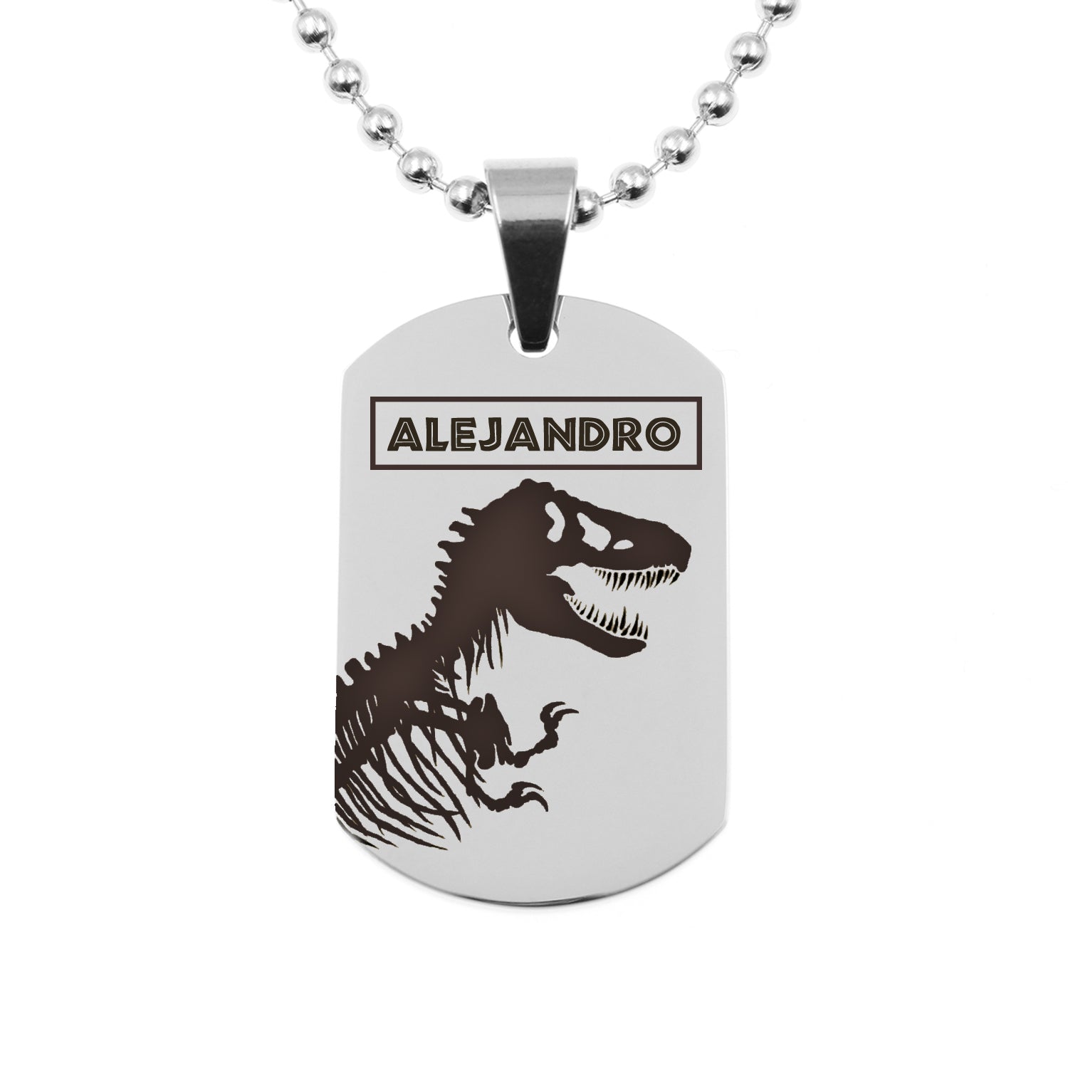 Collar acero dinosaurio personalizado con nombre