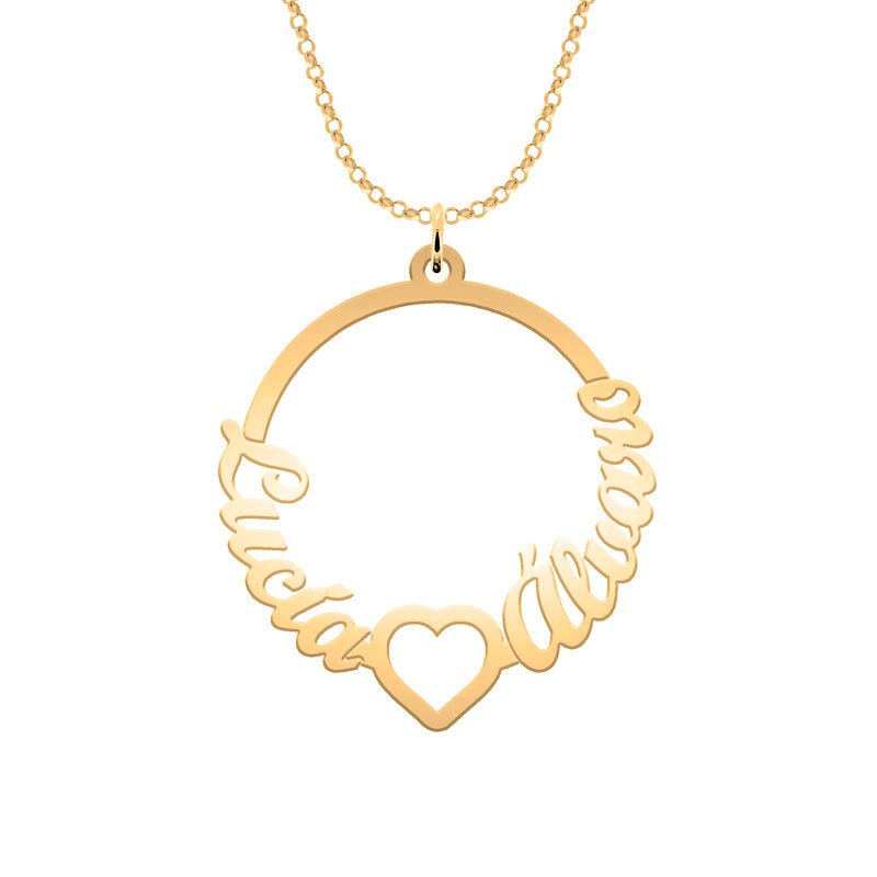 Collar de plata con círculo y hasta 2 nombres chapado en oro