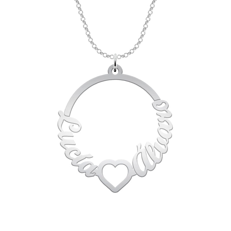 Collar de plata con círculo y hasta 2 nombres