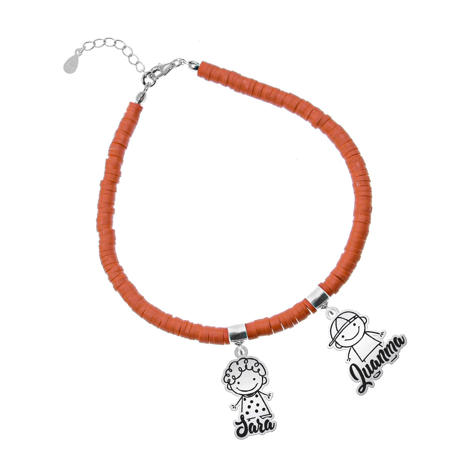 Pulsera de plata y arcilla polimérica personalizada con hasta 3 niños
