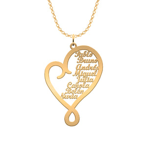 Collar corazón de plata chapado en oro personalizado con nombres