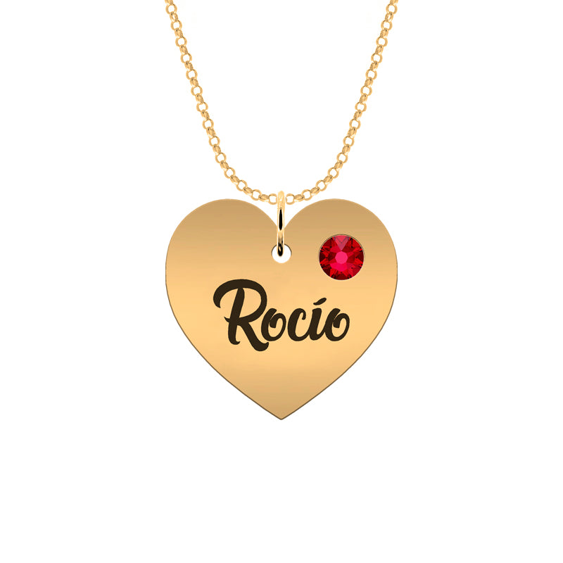 Collar de plata corazón 1 nombre 1 piedra de nacimiento chapado en oro