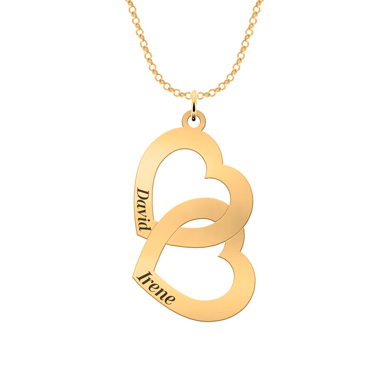 Collar de plata con doble corazón chapado en oro