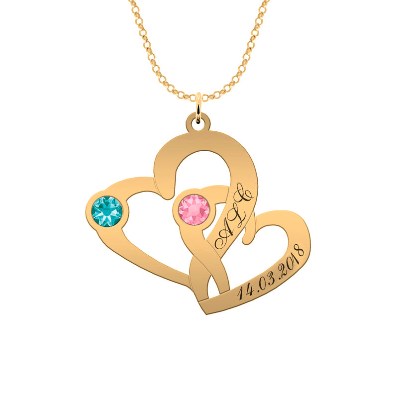 Collar de plata corazones entrelazados chapado en oro