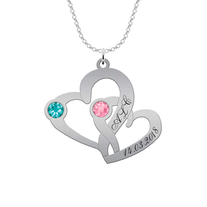 Collar de plata corazones entrelazados