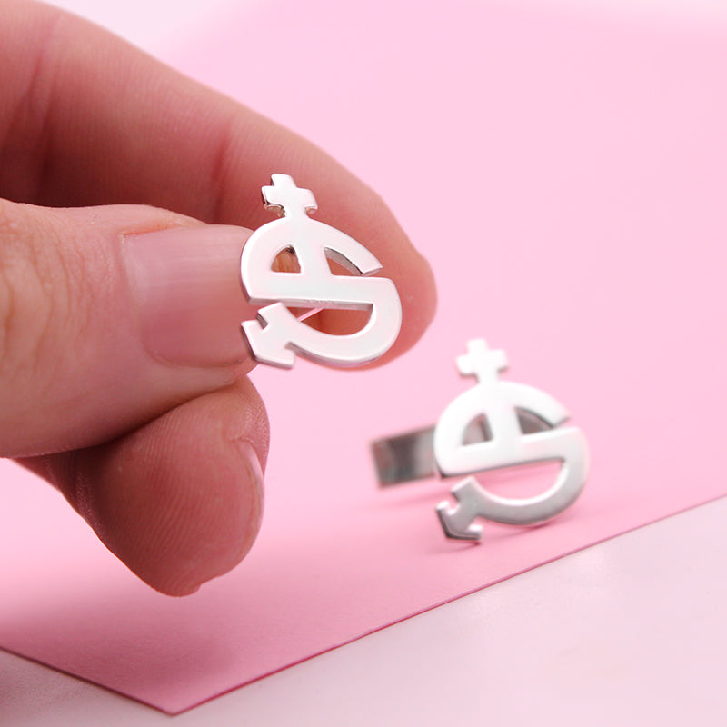 Gemelos de plata personalizados con símbolo masculino-femenino