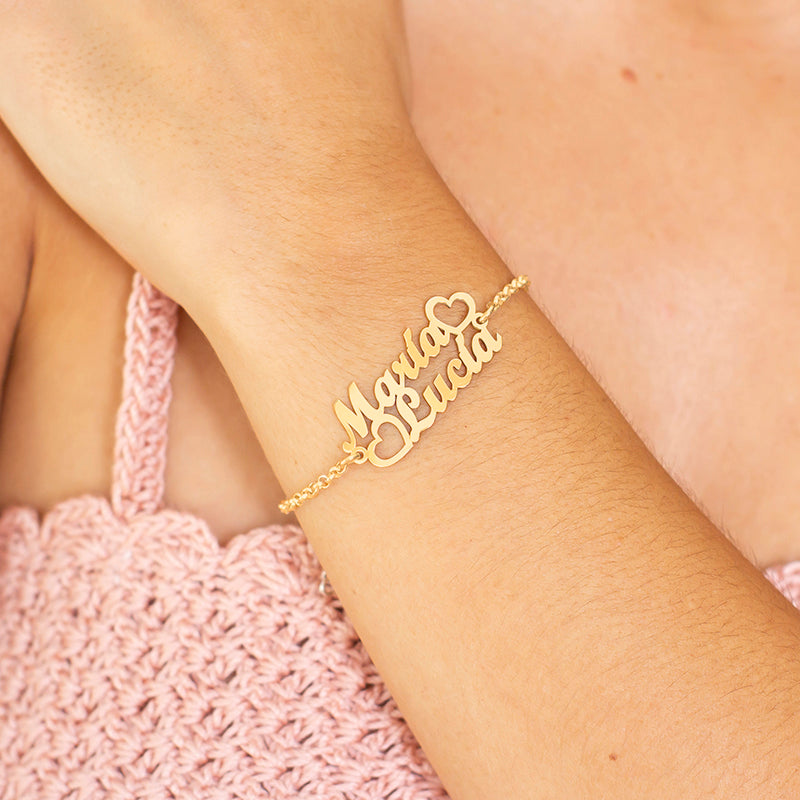 Pulsera de plata con  2 nombres chapada en oro