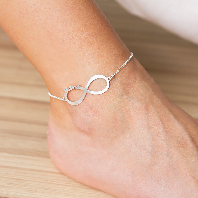 Tobillera Infinito Plata Esterlina 925 - Ajustable 27cm, Circonitas, Regalo Para Mujer
