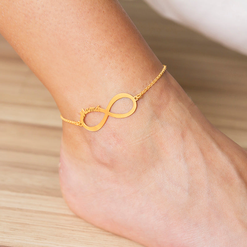 Tobillera de plata infinito hasta 4 nombres chapada en oro