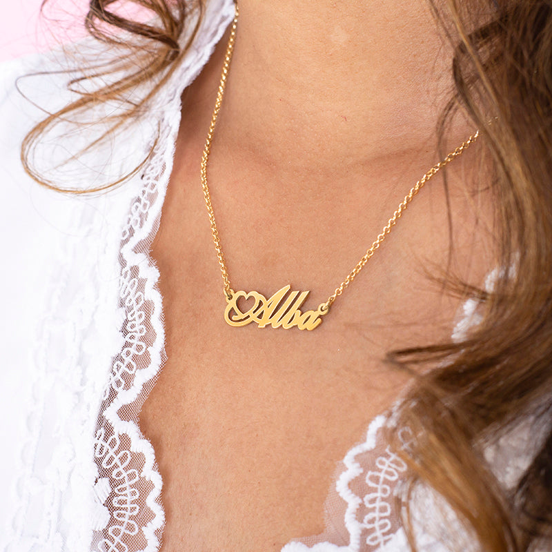 Collar de plata con nombre cursiva chapado en oro