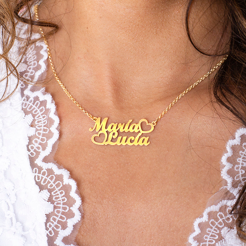 Collar de plata con dos nombres chapado en oro