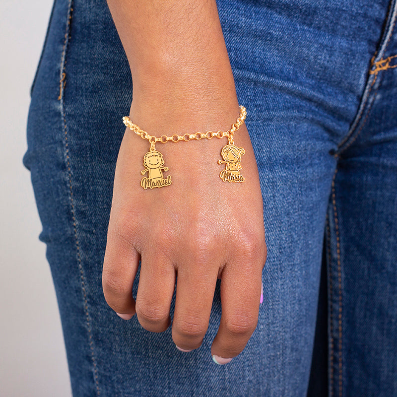 Pulsera de plata con hasta 6 niños chapada en oro