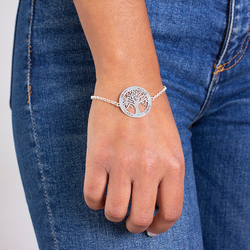 Pulsera de plata árbol de la vida con mensaje o hasta 4 nombres