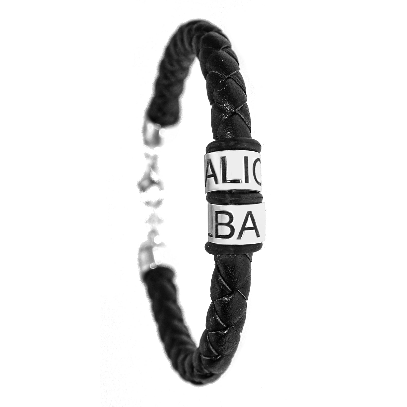 Pulsera para hombre de cuero con aros de plata personalizados