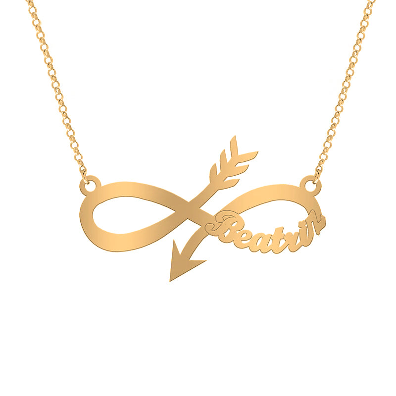 Collar de plata chapado en oro con infinito y flecha