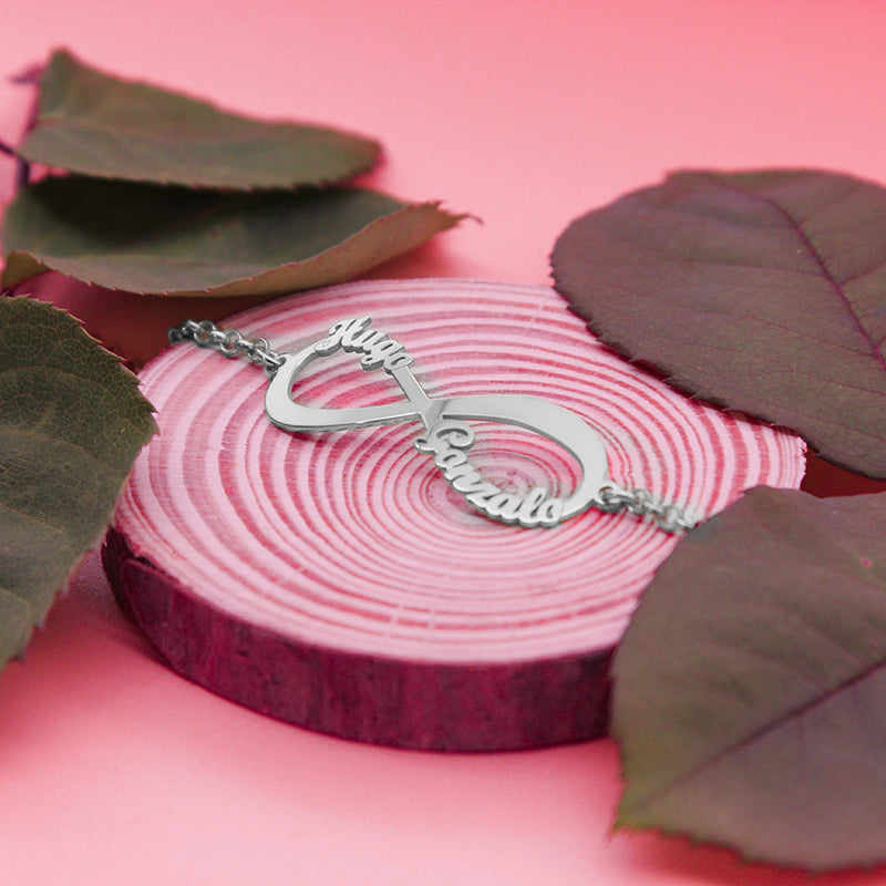 Pulsera de plata infinito 2 nombres