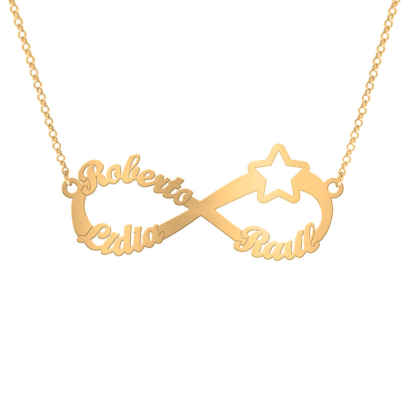 Collar de plata infinito con estrella chapado en oro