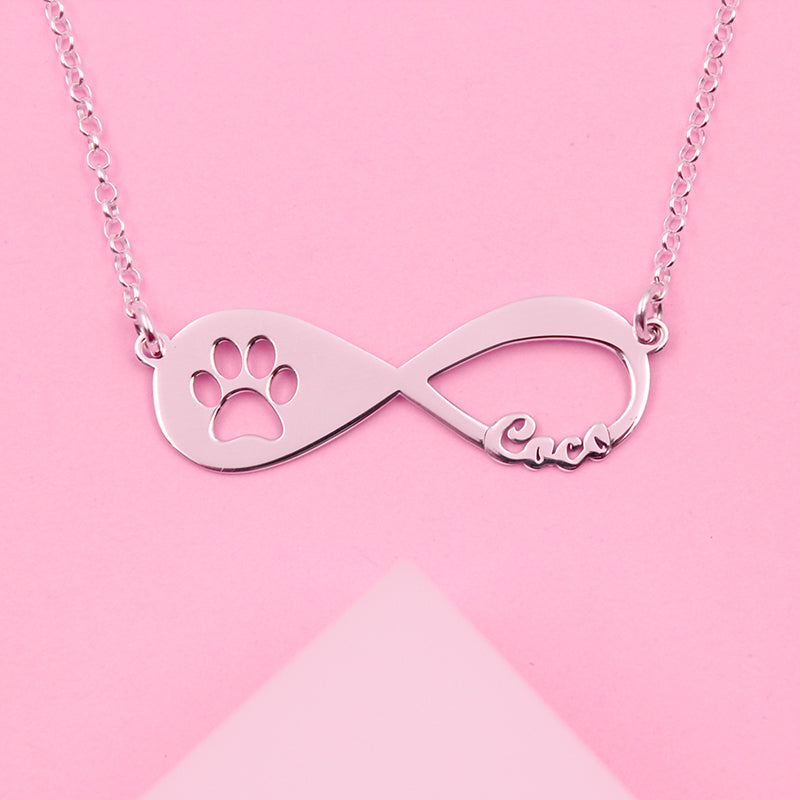 Collar de plata infinito huellas mascota