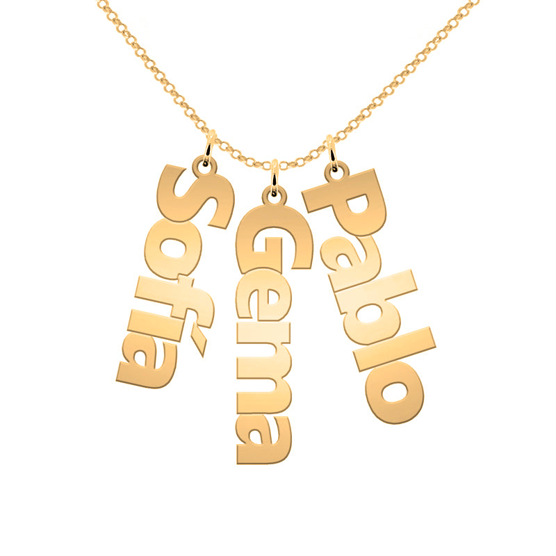 Collar de plata con nombres verticales chapado en oro