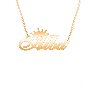 Collar de plata con nombre y corona chapado en oro
