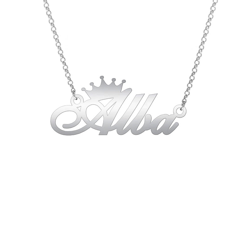Collar de plata con nombre y corona