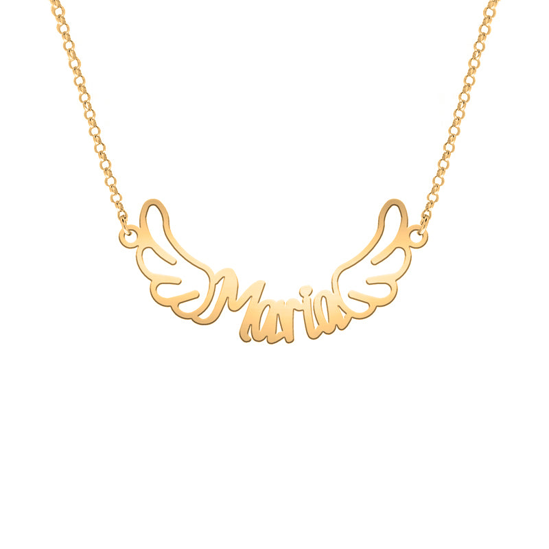 Collar de plata con nombre y alas chapado en oro