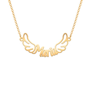 Collar de plata con nombre y alas chapado en oro
