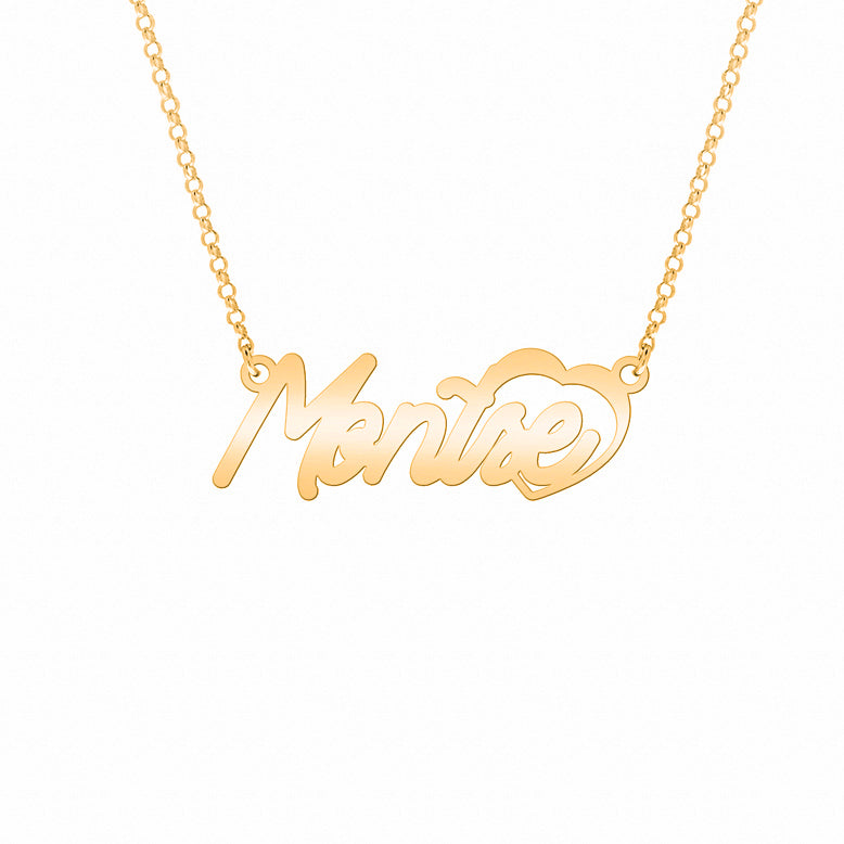 Collar de plata con nombre y corazón calado chapado en oro