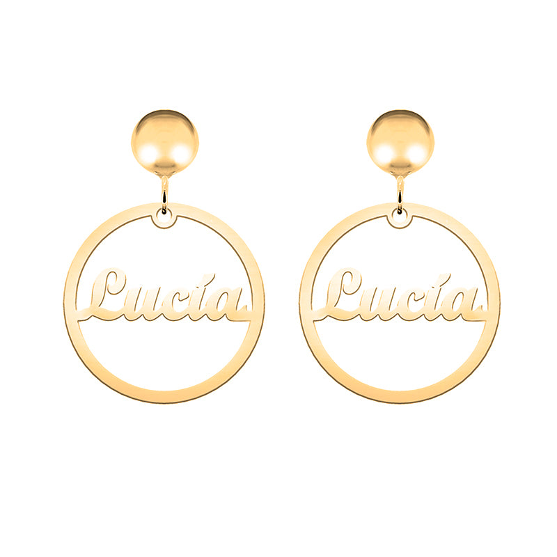 Pendientes de plata círculo con nombre chapado en oro