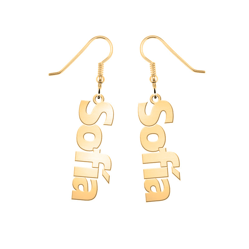 Pendientes de plata con nombre vertical chapado en oro