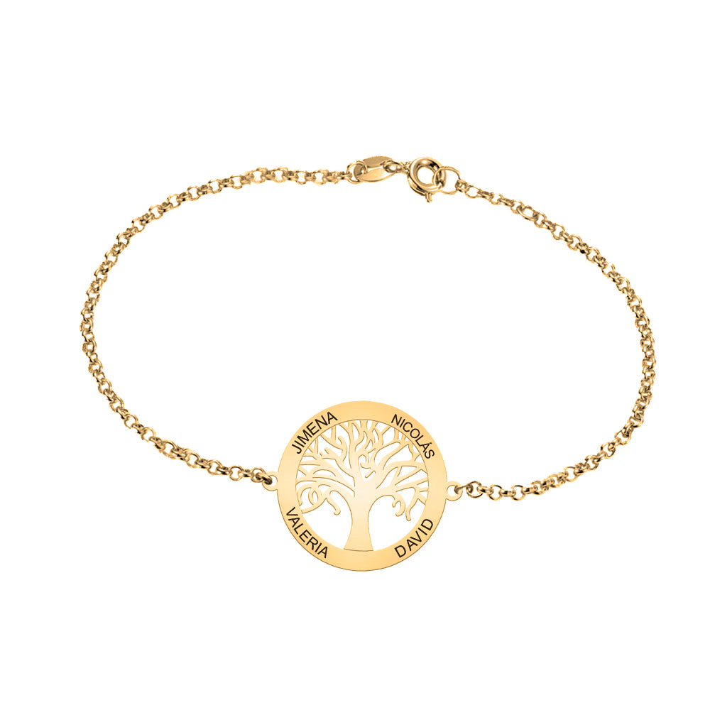 Pulsera de plata árbol de la vida con mensaje o hasta 4 nombres chapado en oro