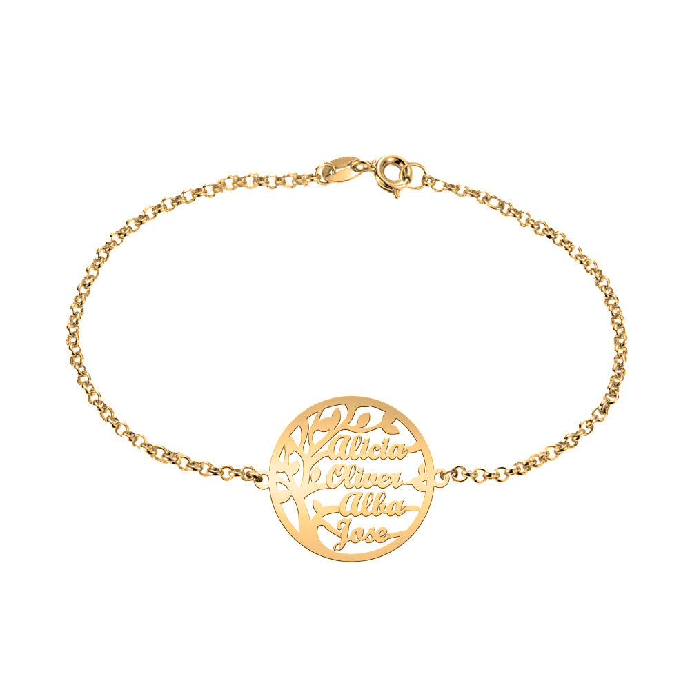 Pulsera de plata con árbol de la vida hasta 4 nombres chapada en oro