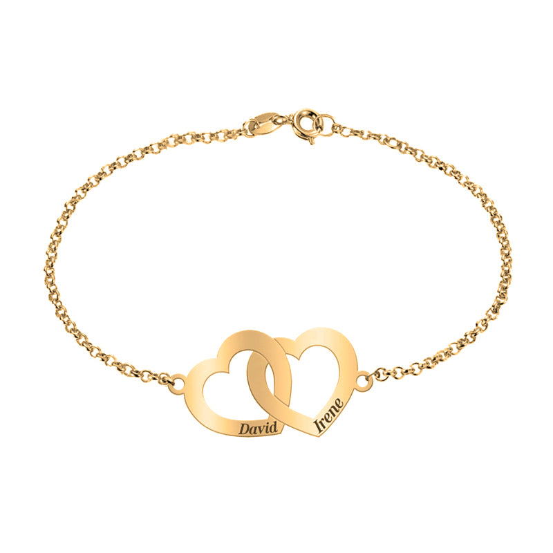 Pulsera de plata con corazones entrelazados chapada en oro