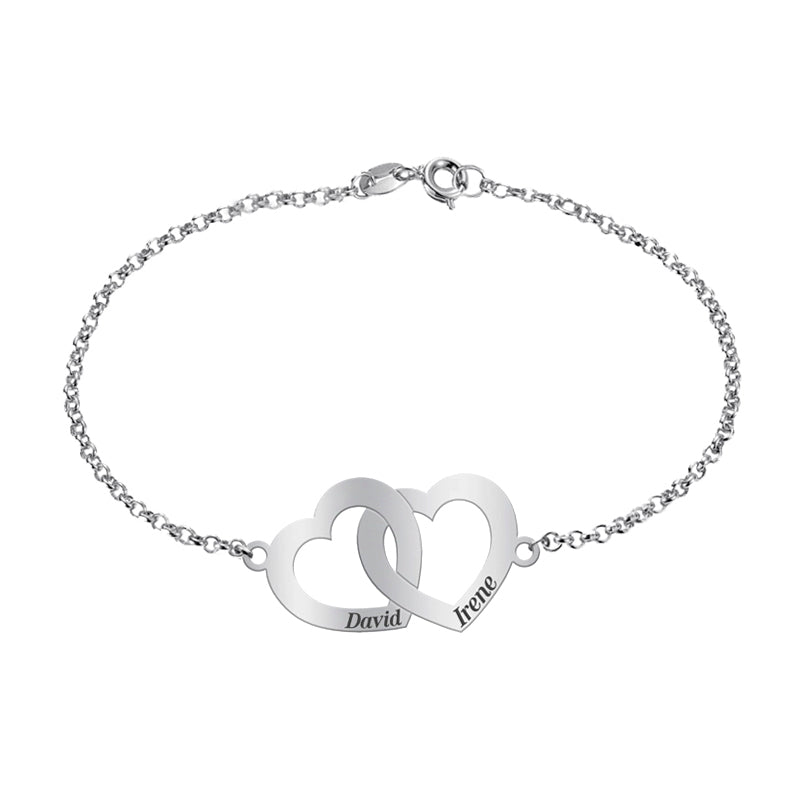 Pulsera de plata con corazones entrelazados