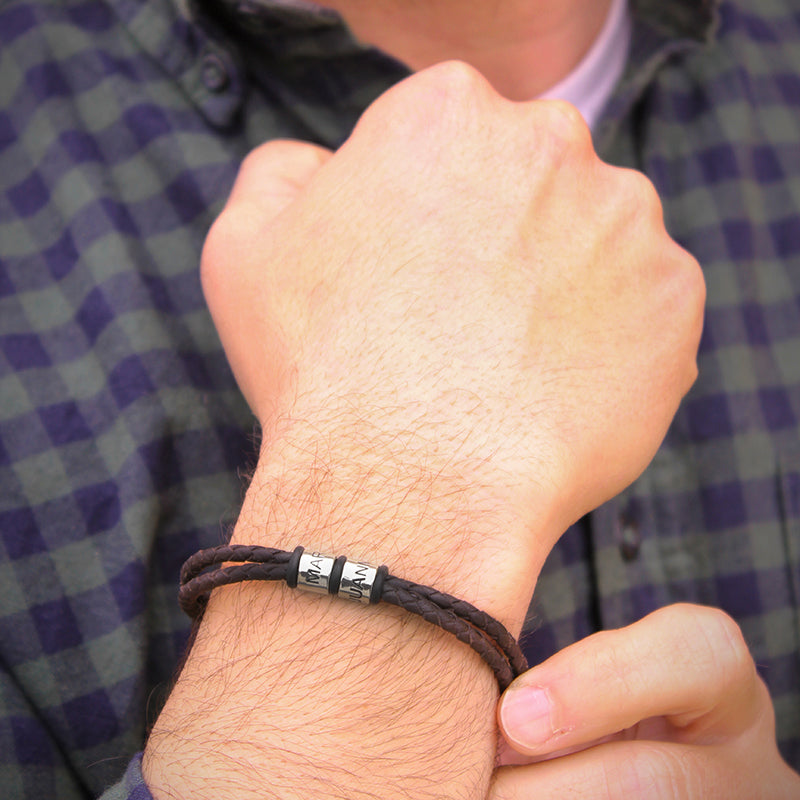 Pulsera cuero 2 vueltas con aros personalizados