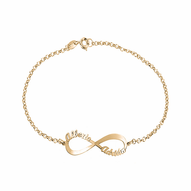 Pulsera de plata infinito 2 nombres chapada en oro