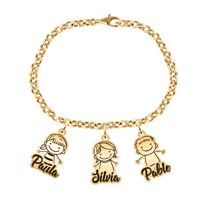 Pulsera de plata con hasta 6 niños chapada en oro