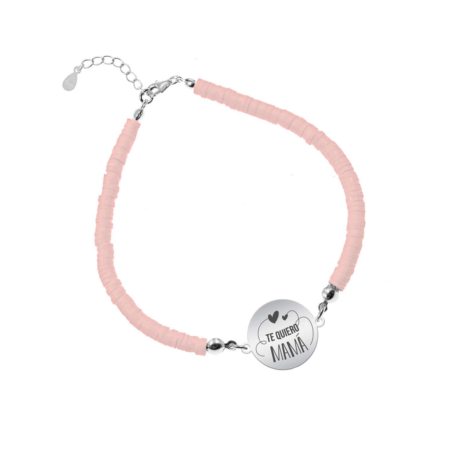 Pulsera arcilla polimérica personalizada con medalla de plata Te quiero mamá