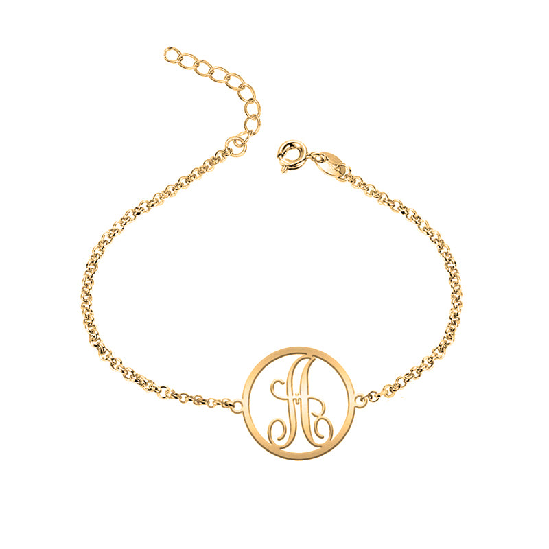 Tobillera de plata con inicial clásica chapada en oro