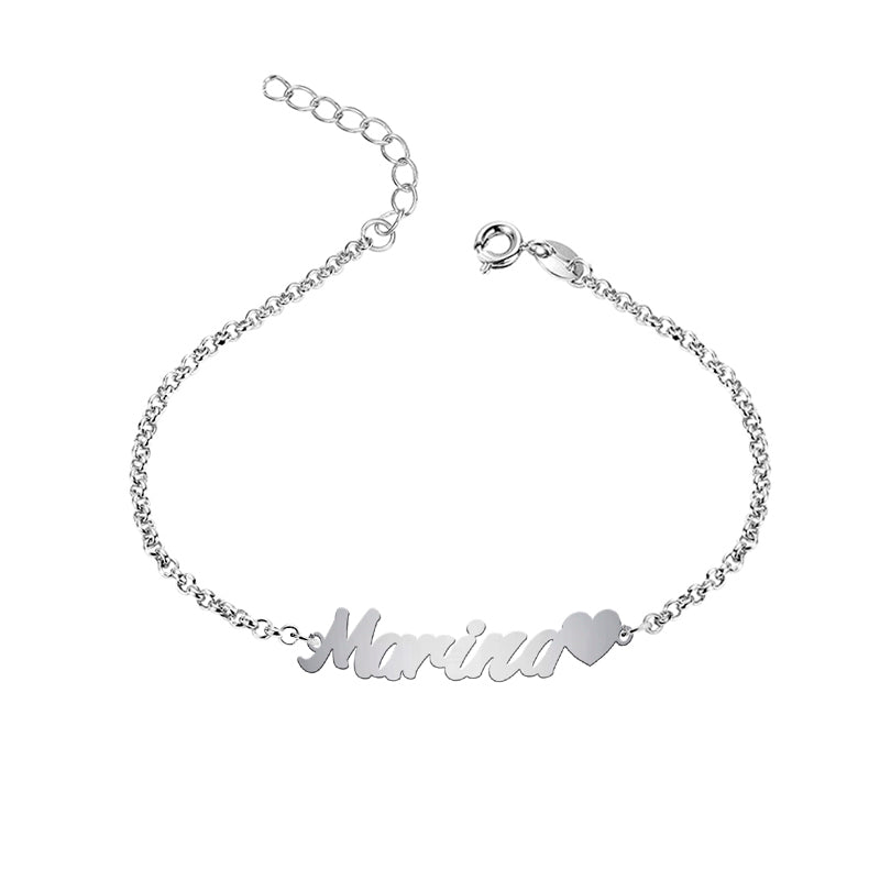 Tobillera de plata nombre con corazón