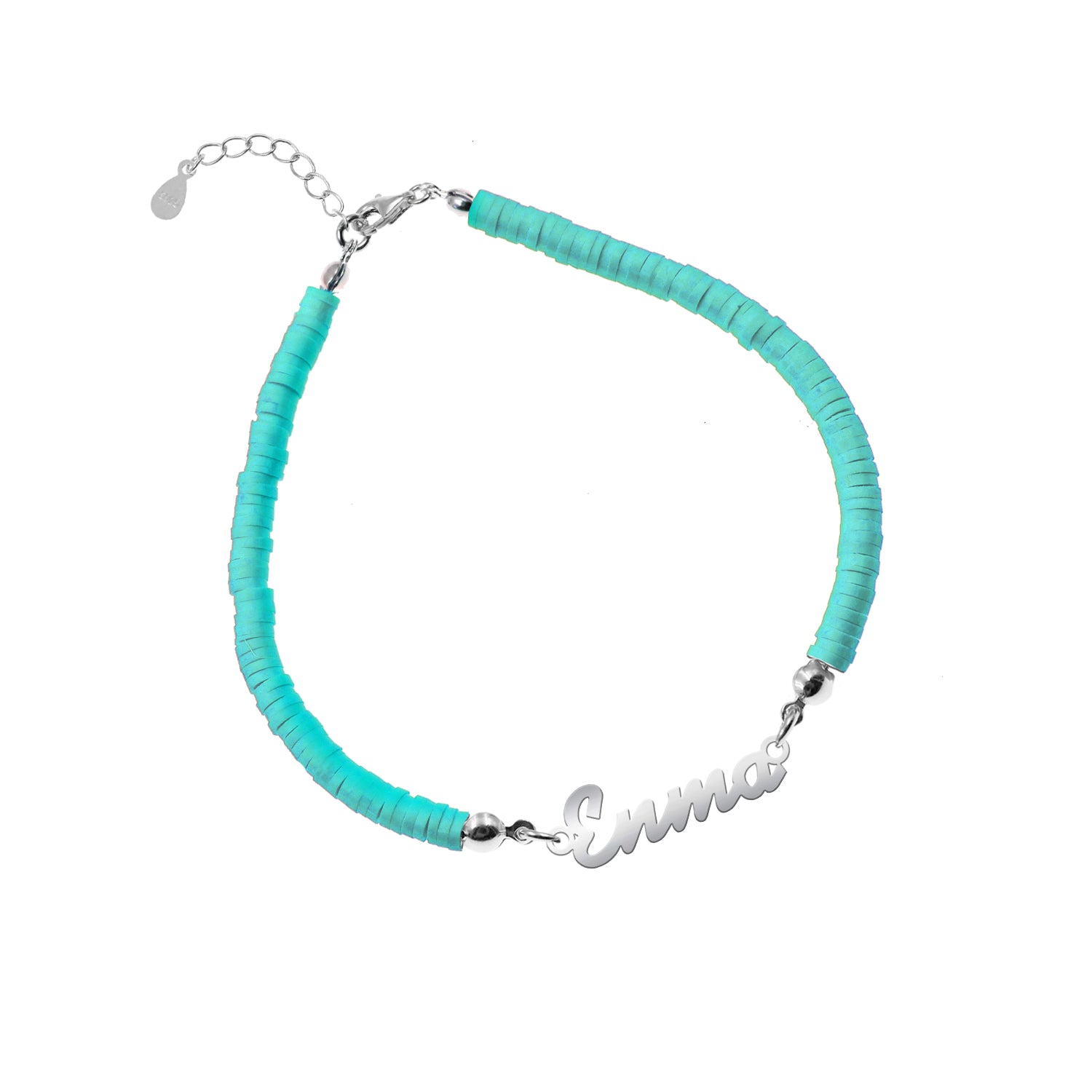 Pulsera comunión de plata y arcilla polimérica personalizada con nombre