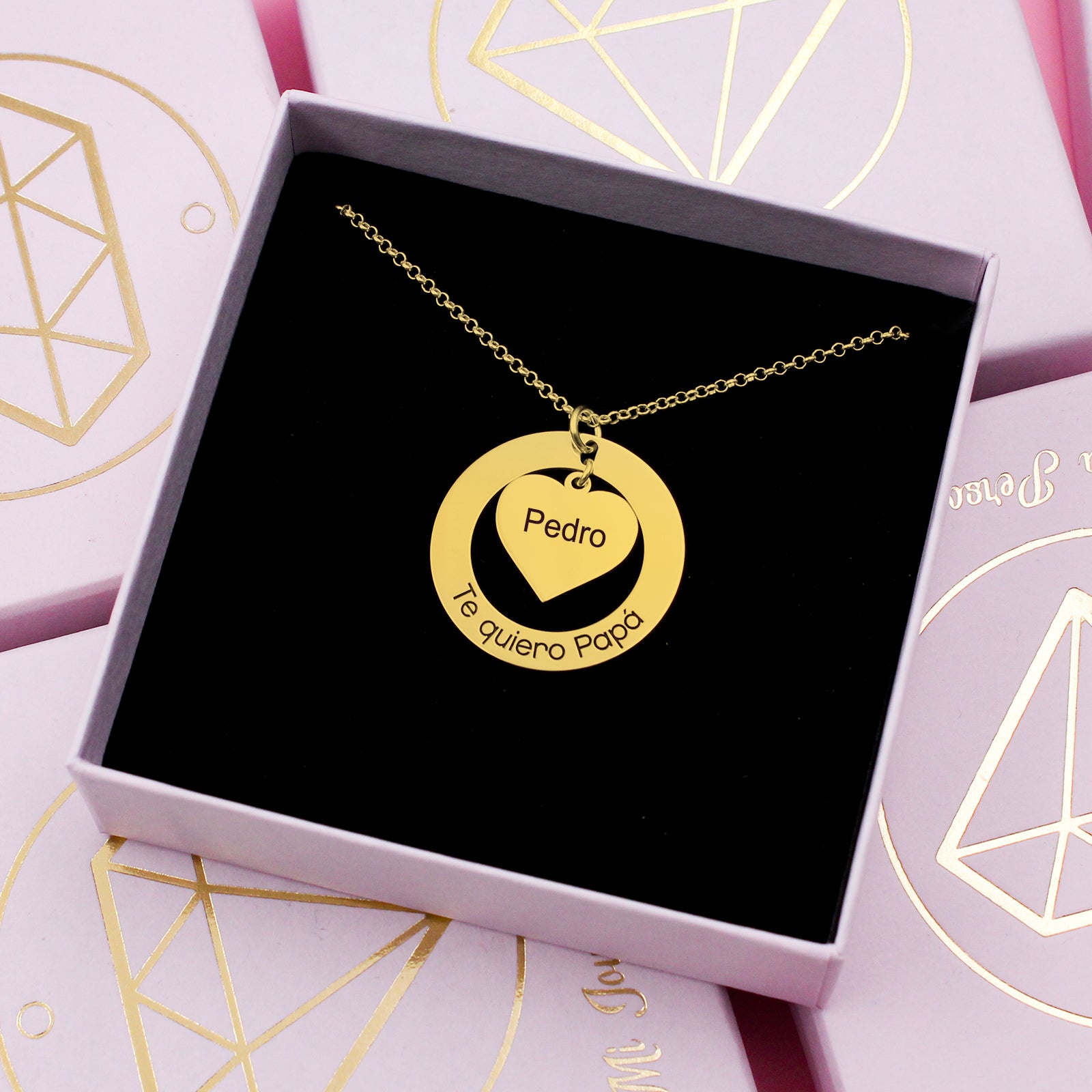 Collar de plata corazón y aro personalizado chapado en oro