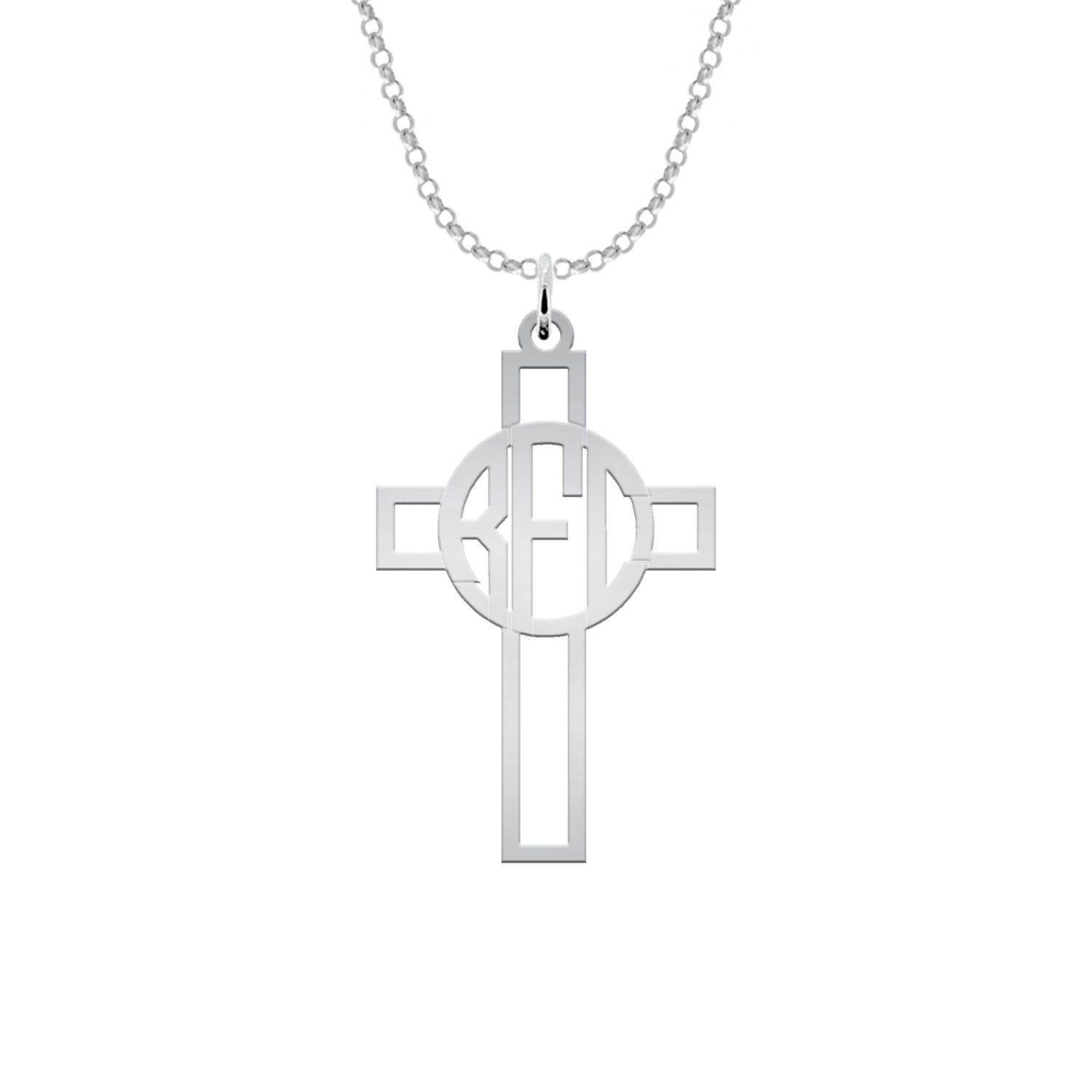 Cruz de plata personalizada con iniciales