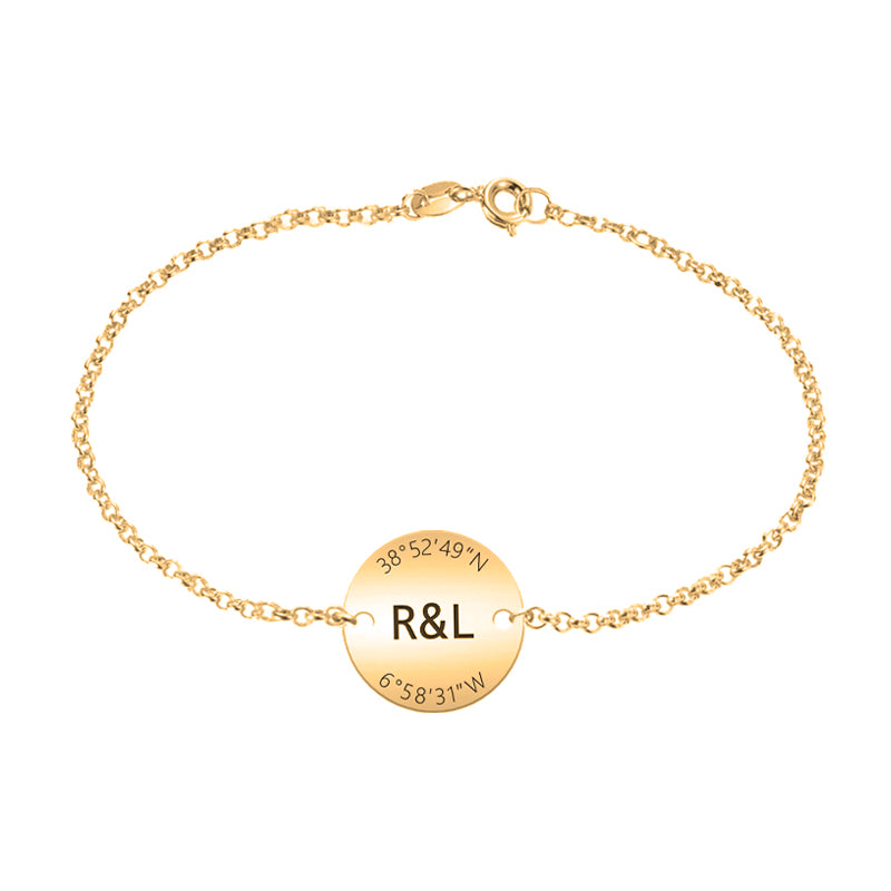Pulsera coordenadas chapada en oro