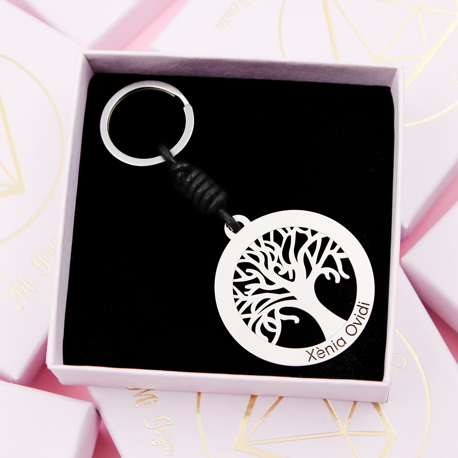 Llavero de plata árbol de la vida con mensaje o nombres