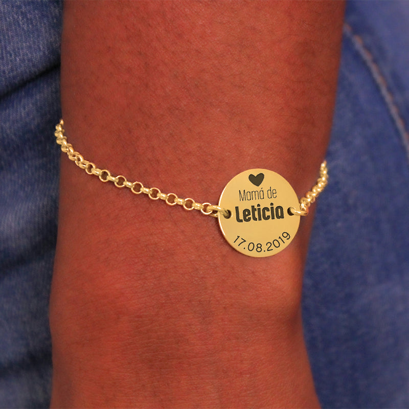Pulsera de plata mamá de... chapada en oro