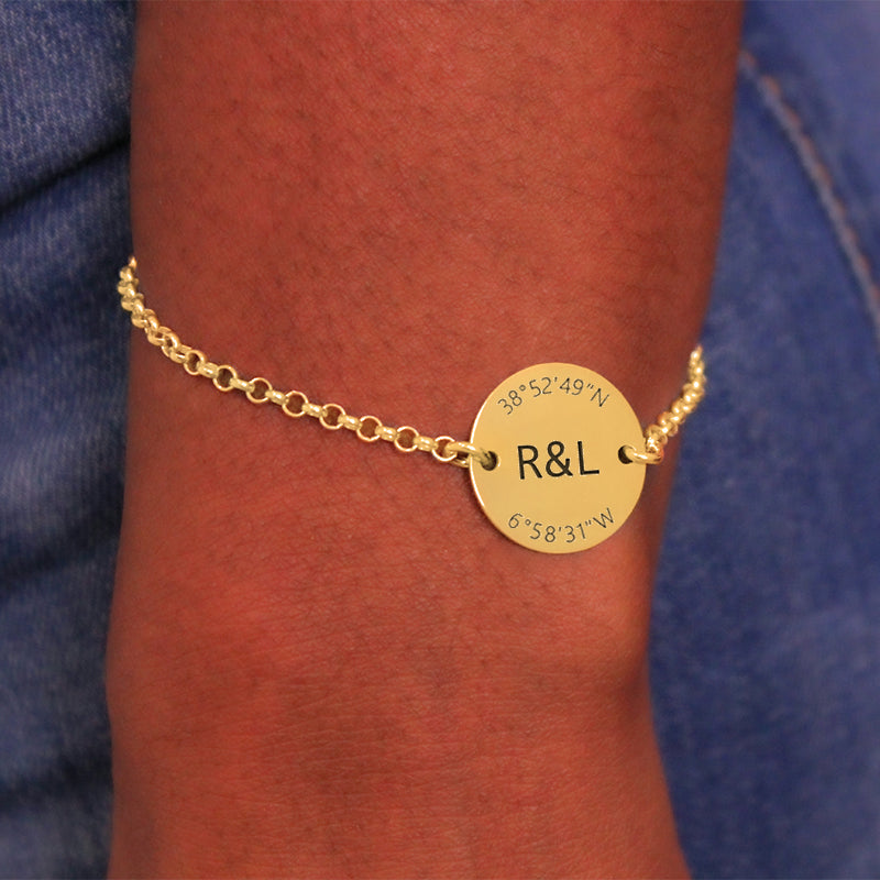 Pulsera coordenadas chapada en oro