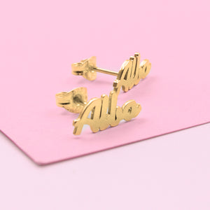 Pendientes de plata con nombre chapado en oro